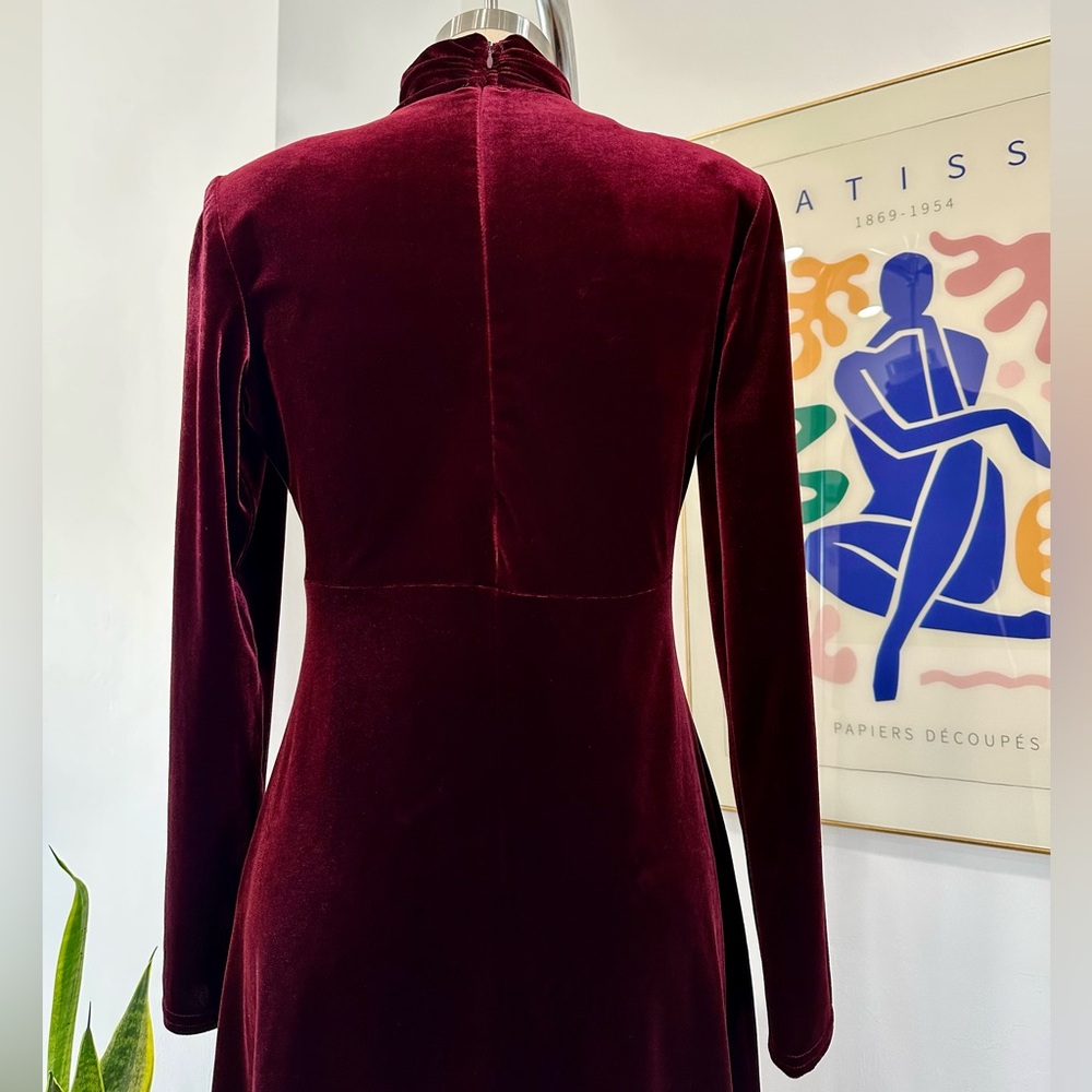 Vintage 90’s Velvet Burgundy Long Sleeve Dress - Picture 11 of 15